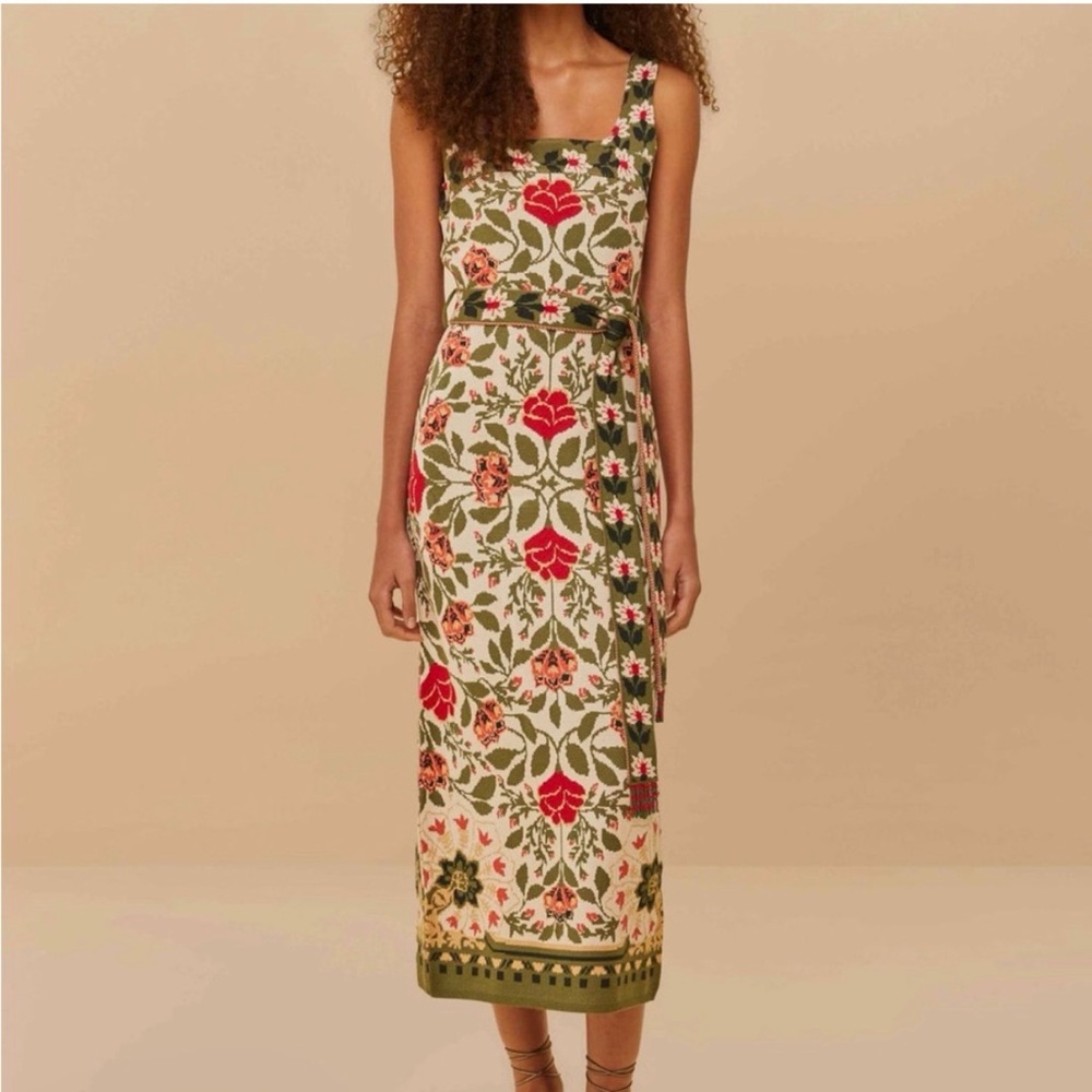 Floral Maxi Sand Garden Tapestry Knit Dress